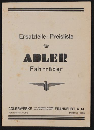 Adler 3 Gang Ersatzteil - Preisliste 1939