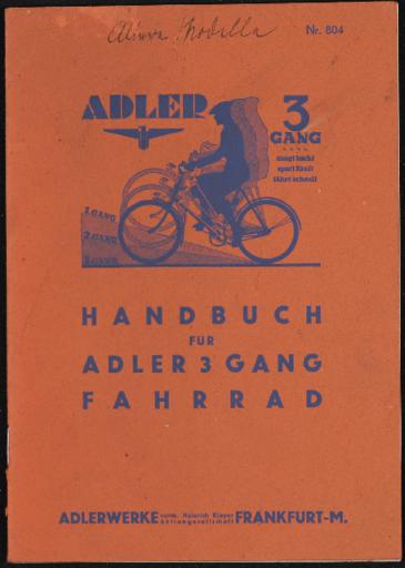 Adler 3 Gang Handbuch 1935