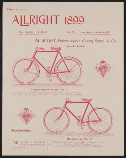 Allright-Fahrradwerke Werbeblatt 1899