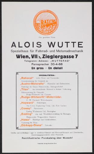 Alois Wutte, Wien Rational Austro-Motorette Werbeblatt 1920er Jahre