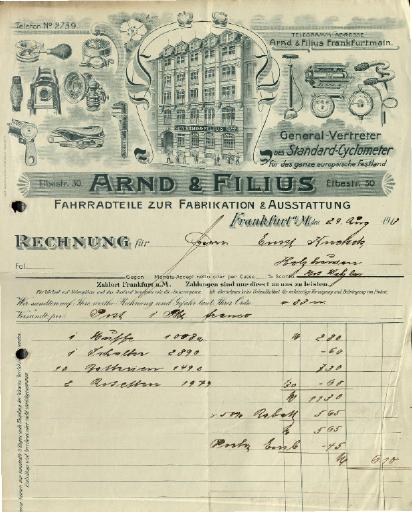 Arnd & Filius Frankfurt a.M. Rechnung 1913