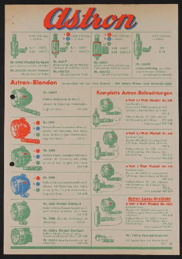 Astron Beleuchtung Werbeblatt 1930er Jahre