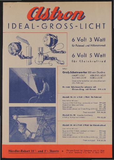 Astron Ideal-Gross-Licht Werbeblatt 1930er Jahre