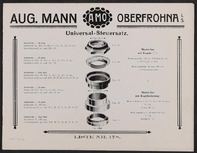 Aug. Mann AMO Steuersatz Katalog 1928