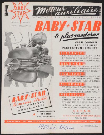 Baby Star Moteur auxiliaire Zeitungsanzeige 50er Jahre