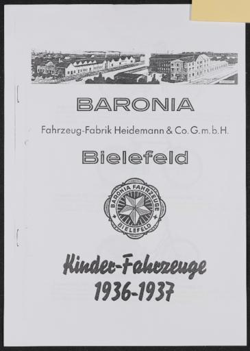 Baronia Heidemann Bielefeld Kinder-Fahrzeuge  Werbeblatt 1936