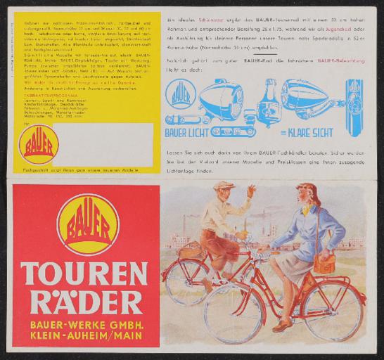 Bauer Tourenräder Faltblatt 1951 1952
