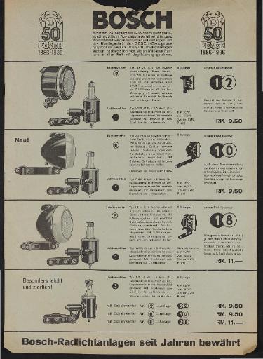 Bosch Rad-Licht-Anlagen Werbeblatt 1936