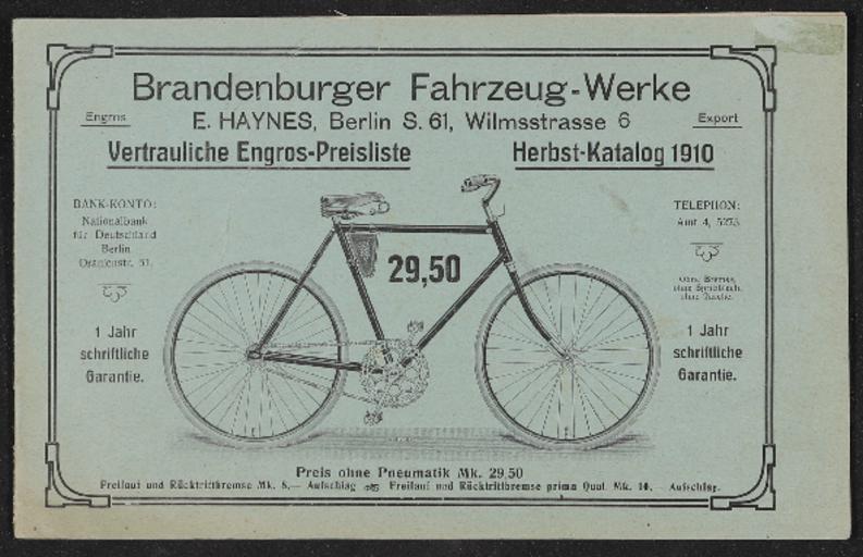 Brandenburger Fahrzeug-Werke Katalog 1910