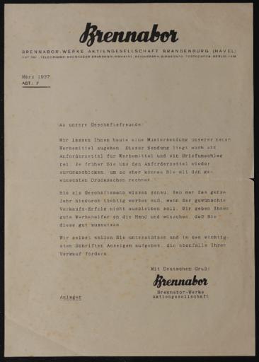 Brennabor Händlerrundschreiben 1937