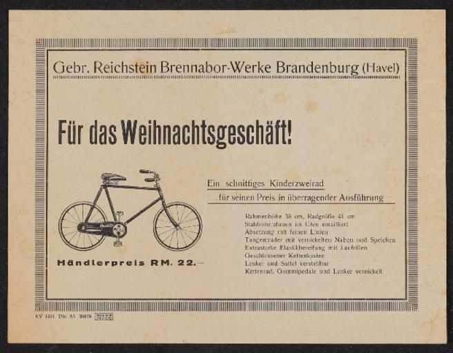 Brennabor Kinderzweirad Prospekt 1929