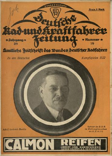 1922 Deutsche Rad- und Kraftfahrer Zeitung Jg. 39 Nr. 19