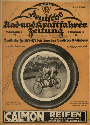 1922 Deutsche Rad- und Kraftfahrer Zeitung Jg. 39 Nr. 26