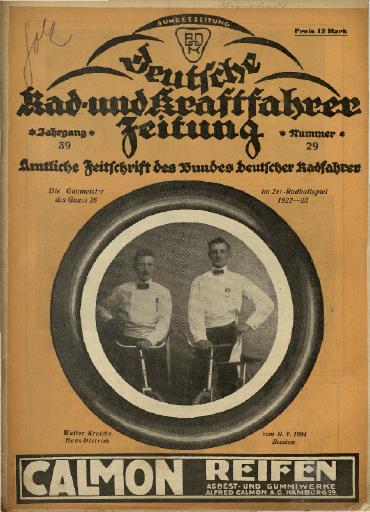 1922 Deutsche Rad- und Kraftfahrer Zeitung Jg. 39 Nr. 29