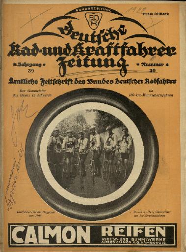 1922 Deutsche Rad- und Kraftfahrer Zeitung Jg. 39 Nr. 30