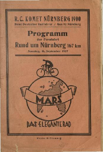 1927 Programm der Fernfahrt Rund um Nürnberg 167km R.C. Komet Nürnberg 1900
