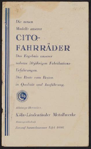 Cito-Fahrräder, Faltblatt 1930er Jahre