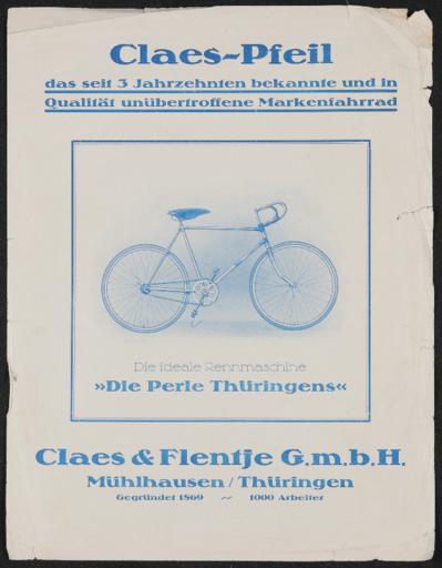 Claes u. Flentje Claes-Pfeil Rennmaschine Werbeblatt ca. 1920er Jahre