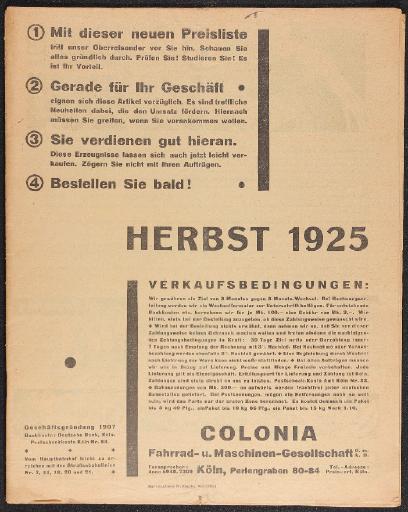 Colonia Fahrrad- u. Maschinen-Gesellschaft Katalog 1925