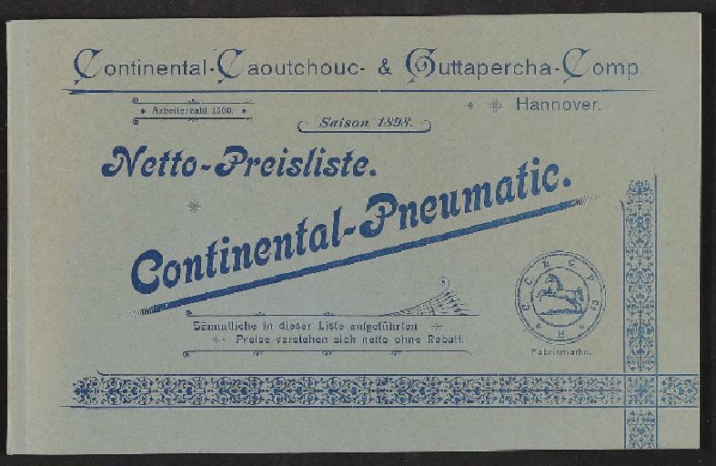 Continental-Pneumatic, Netto-Preisliste, 1898