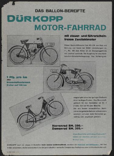 Dürkopp Das ballon-bereifte Motor-Fahrrad Werbeblatt 1931