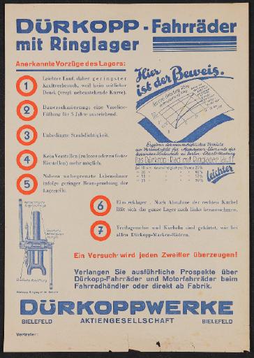 Dürkopp Fahrräder mit Ringlager Werbeblatt 1930er Jahre