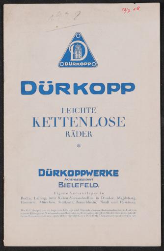 Dürkopp Leichte Kettenlose Fahrräder Katalog 1928