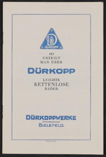 Dürkopp Leichte Kettenlose Fahrräder Kundenurteile Heft 1920er Jahre