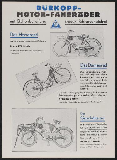 Dürkopp Motor-Fahrräder mit Ballonbereifung Werbeblatt 30er Jahre