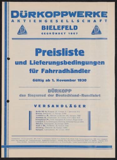 Dürkopp Preisliste 1930