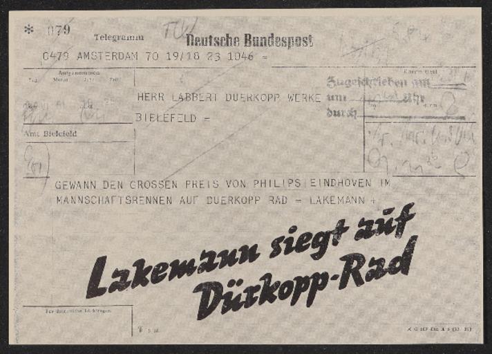 Dürkopp-Rad  Plakat Telegramm 1951