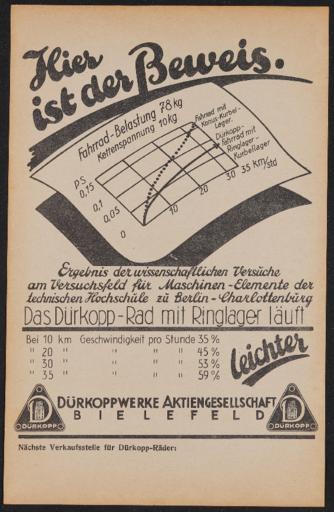 Dürkopp-Rad mit Ringlager Werbeblatt 1930er Jahre