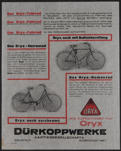 Dürkoppwerke Oryx Werbeblatt 1931