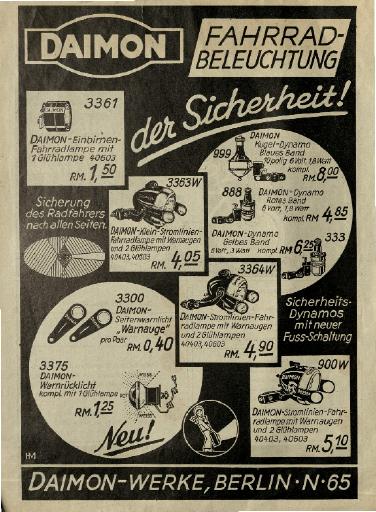 Daimon Werbeblatt 1930er Jahre