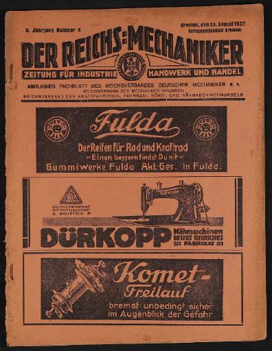 Der Reichsmechaniker Zeitung 25. August1927