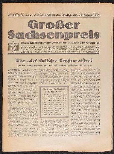 Großer Sachsenpreis Deutsche Straßenmeisterschaft Programmheft 1938
