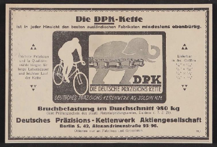 DPK Deutsches Präzisions-Kettenwerk, Annonce 1925