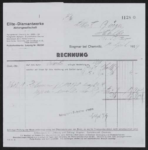 Diamant Elite-Diamantwerke AG Rechnung 1929