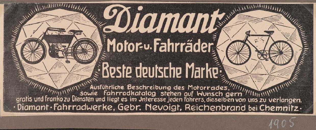 Diamant Motor- und Fahrräder Anzeige 1905