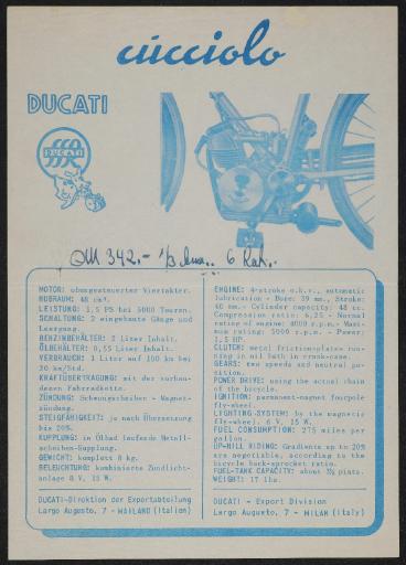 Cucciolo Ducati Motor Werbeblatt 50er Jahre