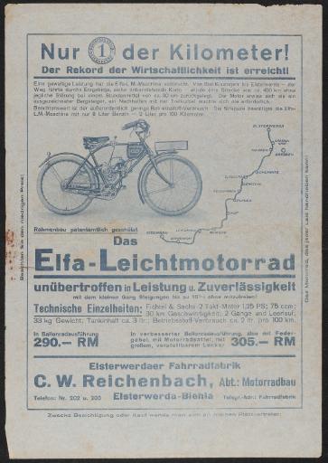 Elfa-Leichtmotorrad Werbeblatt 30er Jahre