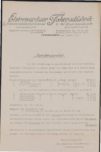 Elsterwerder  Fahrradfabrik Preisliste 1932