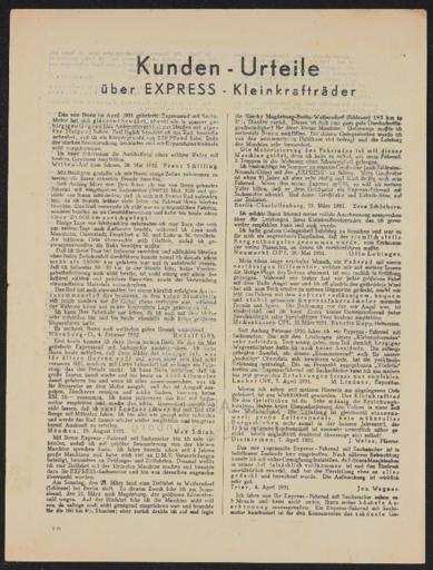 Express Kleinkrafträder Kunden-Urteile 1932