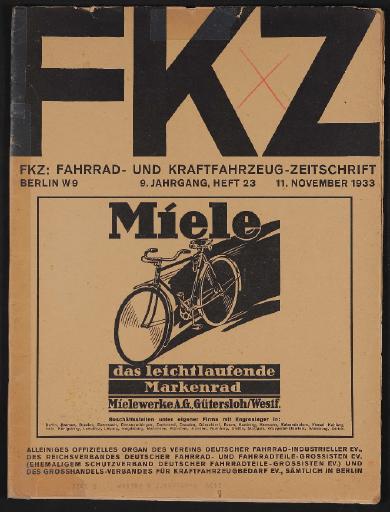 FKZ, Fahrrad- und Kraftfahrzeug-Zeitschrift, Heft 23, Nov. 1933