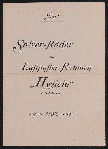 Salzer-Räder Hygieia Fahrrad-Werke Salzer und Co. Faltblatt 1898