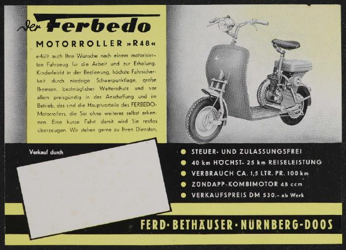 Ferbedo Motorroller R48 Ferd Bethäuser Nürnberg-Doos Werbeblatt