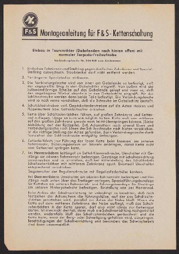 F u. S Kettenschaltung, Montageanleitung 1952