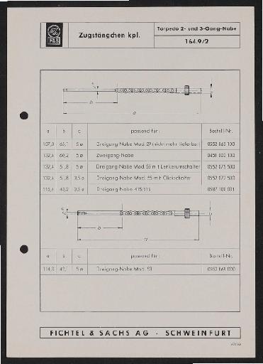 Fichtel u. Sachs Schaltungskette für Torpedo 2- und 3-Gang-Nabe Infoblatt 1962