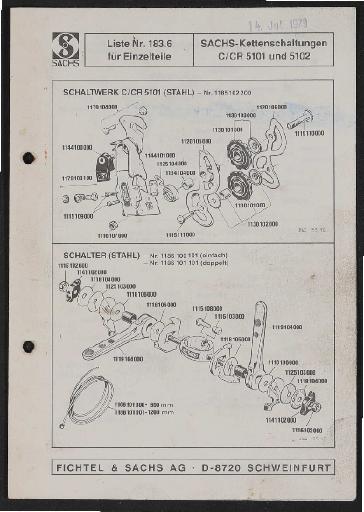 Fichtel und Sachs Kettenschaltungen C u. CR 5101 u. 5102 Ersatzteileliste 1979