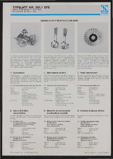 Sachs-Huret Kettenschaltung New Success Aris Infoblatt 1987